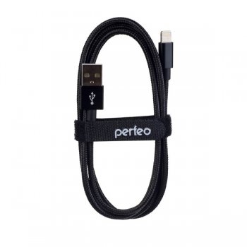 Кабель USB-iPhone8pin  1м Perfeo ткань металлические коннекторы черный (100)
