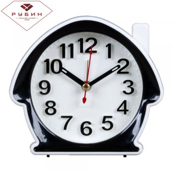 Будильник Рубин квадратный 11,7*10,5см Домик корпус черный с белым кварцевый механизм (1/40)