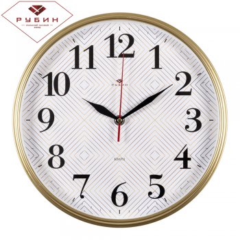 Часы настенные Рубин круг пластик 29*29 "Ромбы" корпус золото (1/10)*