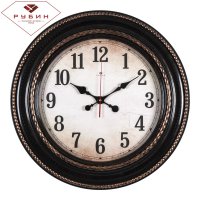 Часы настенные Рубин круг пластик 60*60 "Классика" корпус черный с бронзой (1/5)*