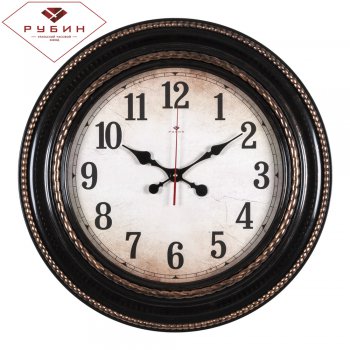 Часы настенные Рубин круг пластик 60*60 "Классика" корпус черный с бронзой (1/5)*
