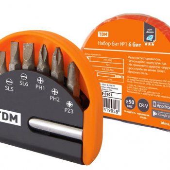 Набор бит №1 6 бит: SL, PH, PZ, удлинитель CR-V, сталь TDM (12/144)