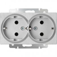 Механизм розетки Werkel 2-ая с заземлением серебряный рифлёный (10)