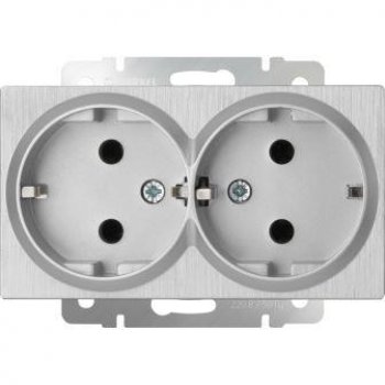 Механизм розетки Werkel 2-ая с заземлением серебряный рифлёный (10)