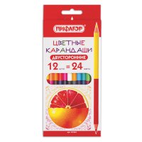 Карандаши цветные двухцветные  Пифагор  "Сочные фрукты" 12шт., 24 цвета заточенные европодвес (1)
