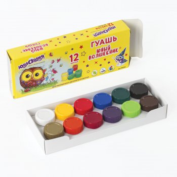 Гуашь ЮНЛАНДИЯ 12 цветов "ЮНЫЙ ВОЛШЕБНИК" по 20 мл без кисти картонная упаковка (4/12)