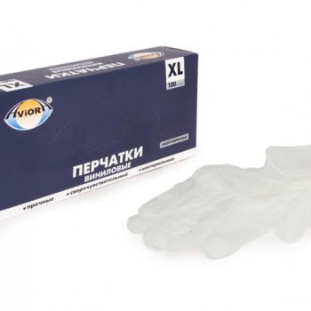 Перчатки винил XL 100шт неопудренные белый Aviora (10)