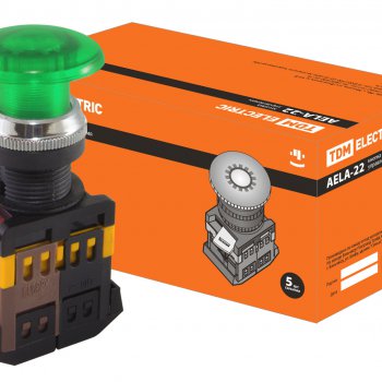 Кнопка TDM AELA-22 Гриб 1з+1p подсветка 220В зелёный (10)