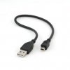 Кабель USB-miniB 0.3м Cablexpert 2.4A медь двойной экран чёрный пакет (1/500)