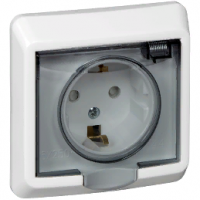 Розетка Этюд 1-СП белый с заземлением шторки IP44