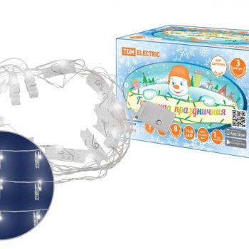Гирлянда TDM 15LED белый Прищепки 3м 8 режимов IP20 (36)