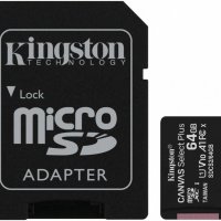 Карта micro-SD Kingston 64GB Class10 UHS-I CanvasSelectPlus 100MB/s + адаптер (SDXC)