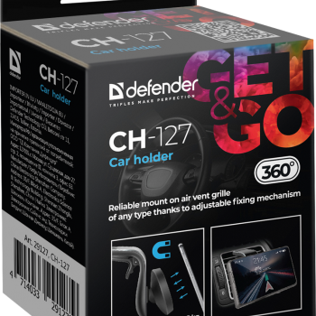 Держатель Defender 127, решетка вентиляции, магнит, черный