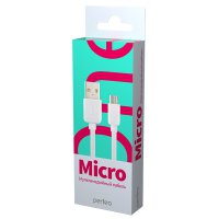 Кабель USB-microB  1м Perfeo белый коробка (1/60)