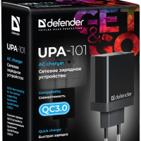 Адаптер 220В USB QC3.0 Defender UPA-101 3A черный (1/50)