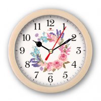 Будильник Рубин круглый 15,3*15,3см "Цветочный узор" корпус бежевый кварцевый механизм (1/20)