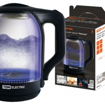 Чайник электр стекло TDM Нептун 1.8л 1800Вт черный (12)