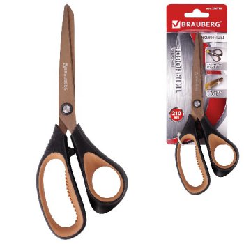 Ножницы 21см Brauberg "Heavy Duty" 2-х сторонняя заточка титановое покрытие суперпрочные (4/12)