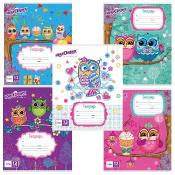 Тетрадь 12л. А5 клетка Юнландия  "СОВЯТА" обложка мелованный картон АССОРТИ (10/20)