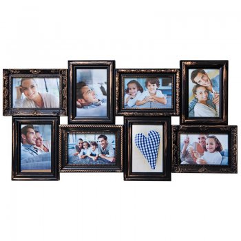 Мультирамка PLATINUM BIN 8 фото (Black with gold) черный с золотом (1/6)