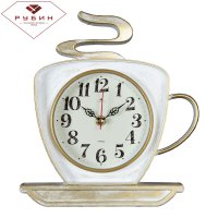 Часы настенные Рубин чашка пластик 25*24 корпус белый с золотом (1/10)