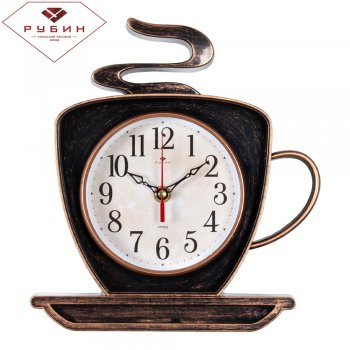 Часы настенные Рубин чашка пластик 25*24 корпус черный с медью (1/10)