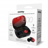 Гарнитура вкладыши TWS Smartbuy i500 3023 Bluetooth зарядная станция 2800мАч автосопряжение черный/красный
