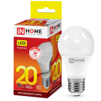 Лампа диодная A60 20Вт Е27 3000К 1800Лм InHome (10)