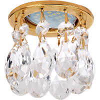 Ecola MR16 CR1006 GU5.3 Glass Стекло Круг с каплевидными хруст. на прямом подвесе Прозрачный / Золот