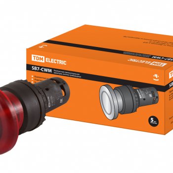 Кнопка TDM SB7-CWM42-24V Гриб 1р подсв 220В красная (10)