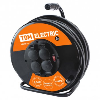 Удлинитель-катушка 4гнезда 30м с заземлением КГ 3500Вт 3x1.5мм² IP44 TDM металл