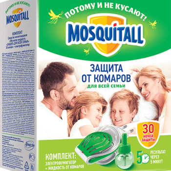 Комплект от комаров Mosquitall: жидкость 30ночей+фумигатор нежн защита (6) акция
