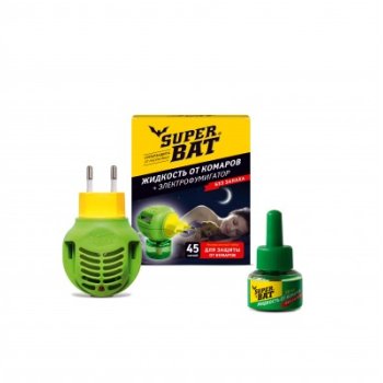 Комплект от комаров SuperBAT: жидкость 45ночей+фумигатор (24)