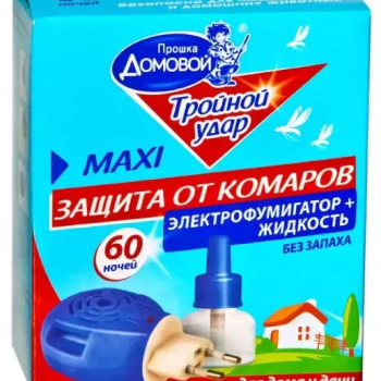 Комплект от комаров Домовой: жидкость 60ночей+фумигатор Тройной удар (24)