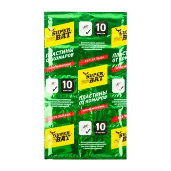 Пластины от комаров SuperBAT 10шт без запаха зеленые (10/240)