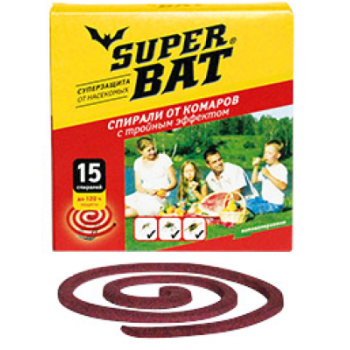 Спирали от комаров, мух и ос SuperBAT 10шт бездымные красные (60)
