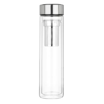 Термос-кружка 0,50л с ситечком для заваривания, стекло, двойные стенки Satoshi (24)