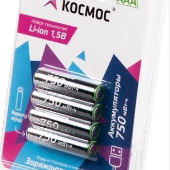 Аккумулятор Li-ion R 3 750мАч Космос 4xBL зарядка от USB+кабель (48/240)
