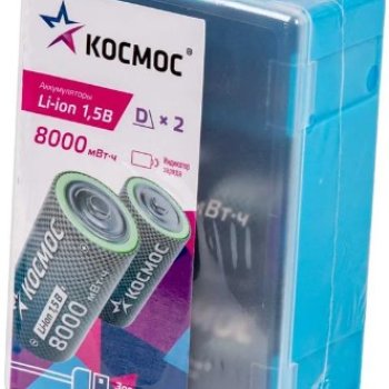 Аккумулятор Li-ion R20 8000мАч Космос 2xBL зарядка от USB+кабель (12/72)