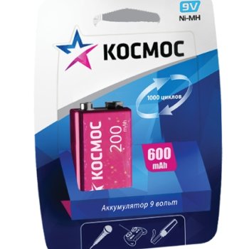 Аккумулятор NiMh 6F22 200мАч Космос 1xBL (6/72)