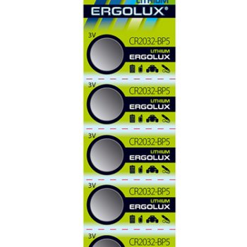 Батарейка литиевая CR 2032 Ergolux 5xBL 3V (100/2000)