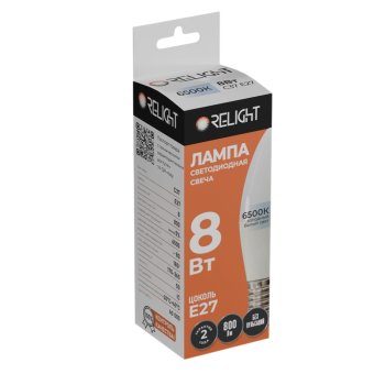 Лампа диодная свеча С37 8Вт E27 6500К 800Лм Relight (100)