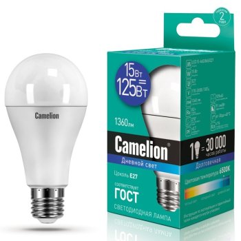 Лампа диодная A60 15Вт Е27 6500К 1360Лм Camelion (10/100)