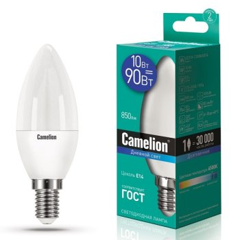 Лампа диодная свеча 10Вт Е14 6500К 850Лм Camelion (10/100)
