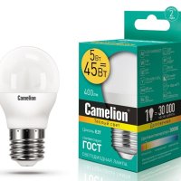 Лампа диодная шар G45  5Вт Е27 3000К 390Лм Camelion (10)