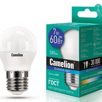 Лампа диодная шар G45 7Вт Е27 6500К 560Лм Camelion (10)