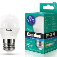 Лампа диодная шар G45  8Вт Е27 6500К 780Лм Camelion (10)