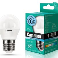 Лампа диодная шар G45 12Вт Е27 4500К 970Лм Camelion (10/100)