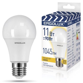 Лампа диодная A60 11Вт Е27 3000К 1045Лм Ergolux ПРОМО (10/100)