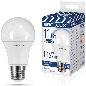 Лампа диодная A60 11Вт Е27 6500К 1067Лм Ergolux ПРОМО (10/100)